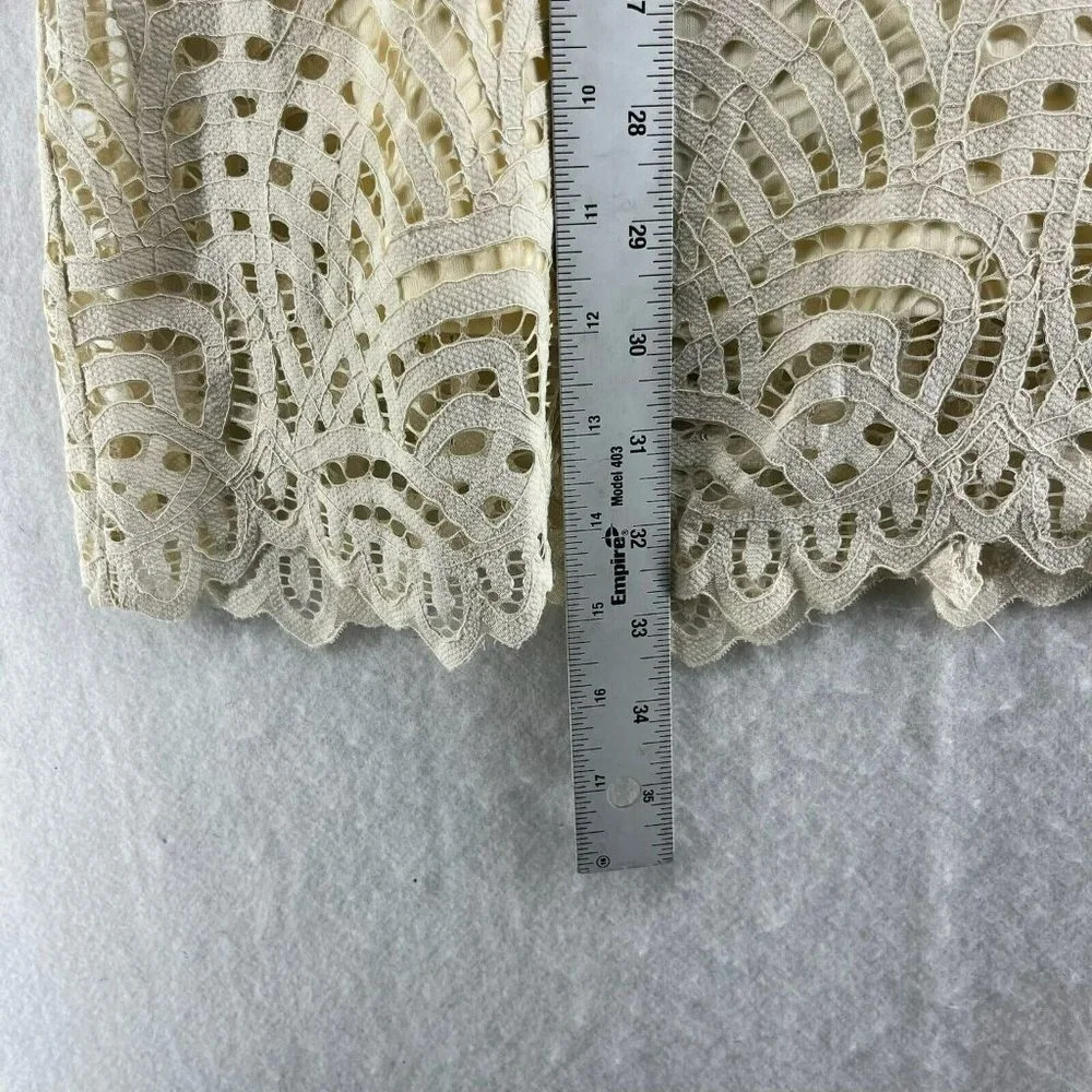 Zara Shift Dress Sz Small Beige Black Collar Short Sleeve High Neck Lace Lined - Picture 5 of 14